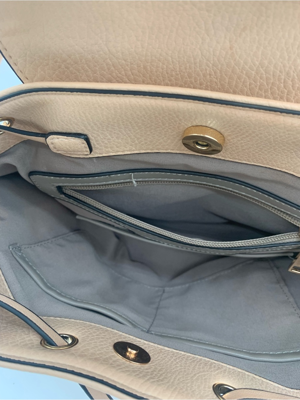Poppy & Peonies Nude Pebbled Leather Drawstring Backpack - Picture 8 of 16